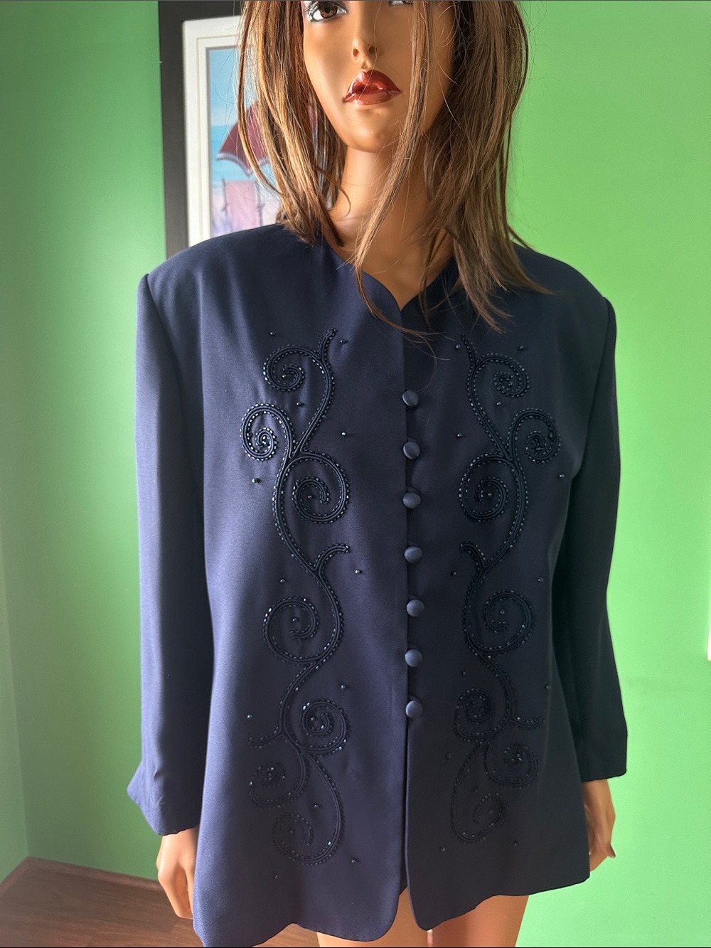 💐💐EUC Vintage Women's Navy Embellished Button-Front Jacket💐💐